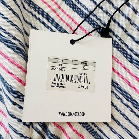 Jack by BB Dakota Romper Blue Red Ivory Striped Faux Wrap Skirted Romper Size XS - Picture 9 of 12